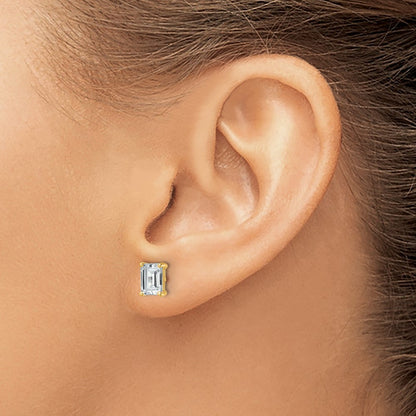 14K Yellow Gold 2 Ctw Lab Grown Diamond Vs+ F+ Emerald 4 Prong Heavy Wt. Stud Earrings