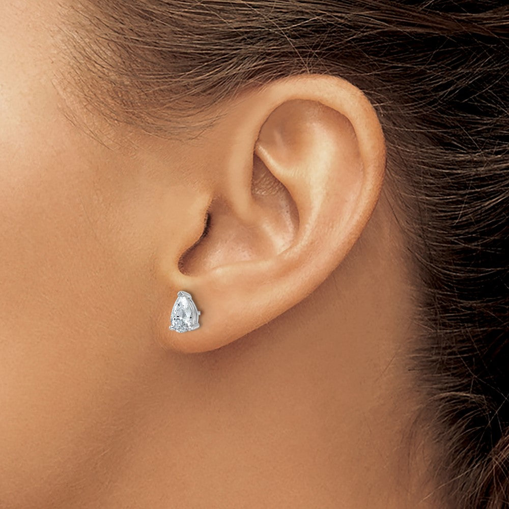 14K White Gold 1 1/2 Ctw Lab Grown Diamond Vs+ F+ Pear 4 Prong Heavy Wt. Stud Earrings