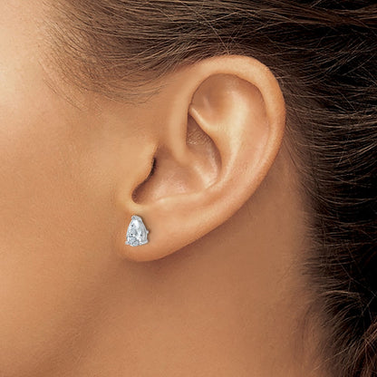 14K White Gold 1 1/2 Ctw Lab Grown Diamond Vs+ F+ Pear 4 Prong Heavy Wt. Stud Earrings