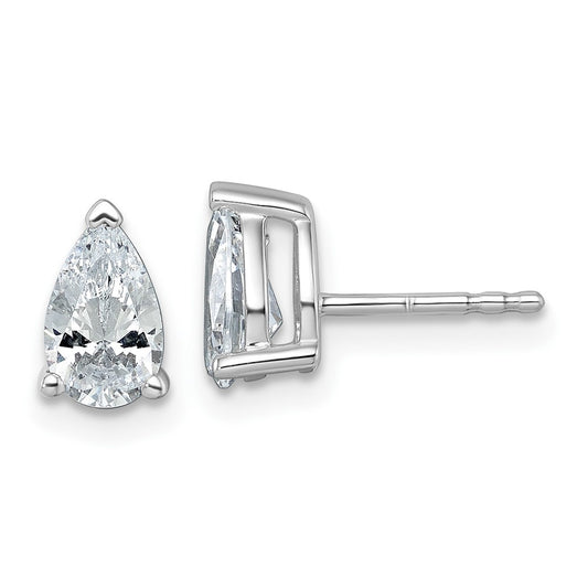 14K White Gold 1 1/2 Ctw Lab Grown Diamond Vs+ F+ Pear 4 Prong Heavy Wt. Stud Earrings