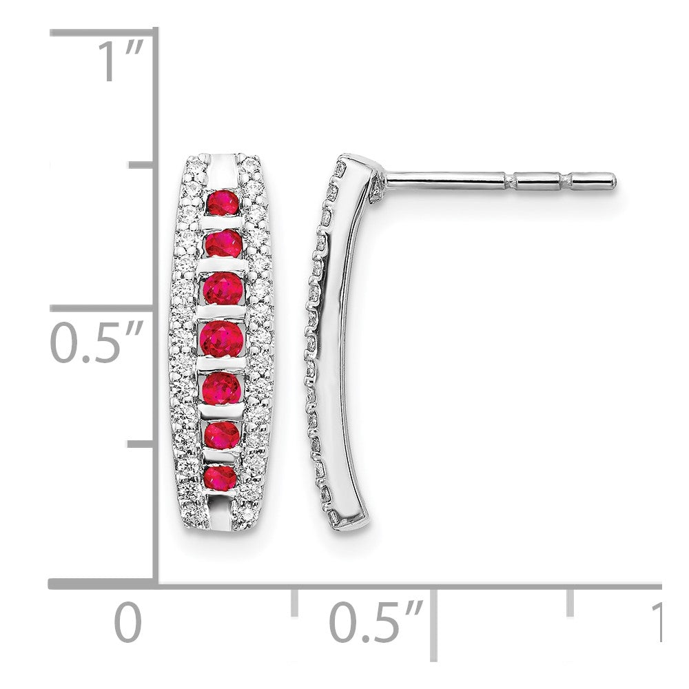 14k White Gold 1/3 Ct. Lab Grown Diamond VS/SI+ G+ and Created Ruby Fashion Post Earrings