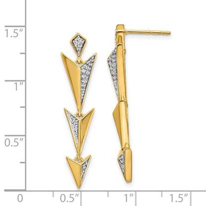 14k Yellow Gold Real Diamond Fancy Post Dangle Earrings