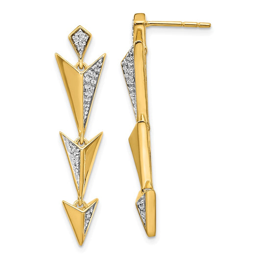 14k Yellow Gold Real Diamond Fancy Post Dangle Earrings