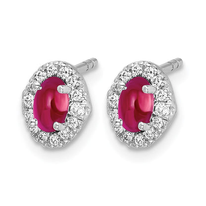 14k White Gold 1/6 Ct. Lab Grown Diamond VS/SI+ G+ and Oval Created Ruby Complete Halo Post Earrings