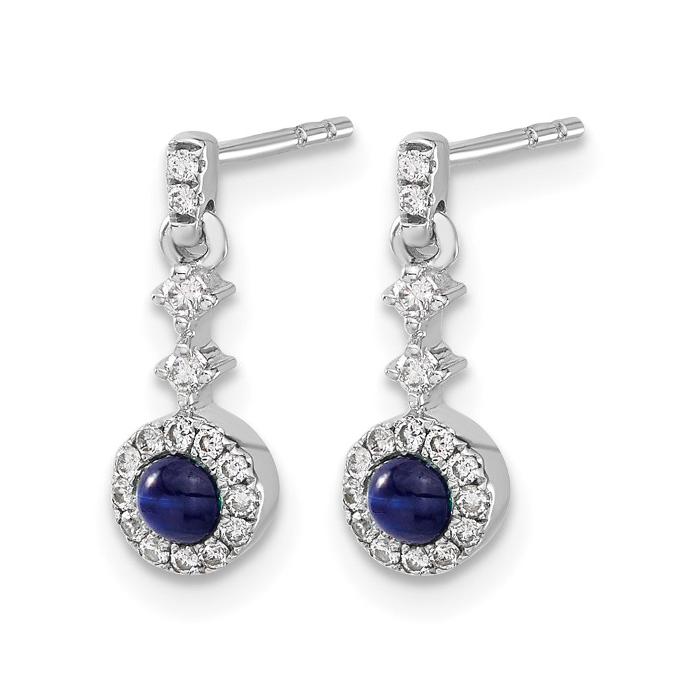 14k White Gold 1/6 Ct. Lab Grown Diamond VS/SI+ G+ and Cabochon Created Sapphire Dangle Post Earrings