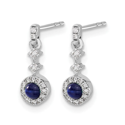 14k White Gold 1/6 Ct. Lab Grown Diamond VS/SI+ G+ and Cabochon Created Sapphire Dangle Post Earrings
