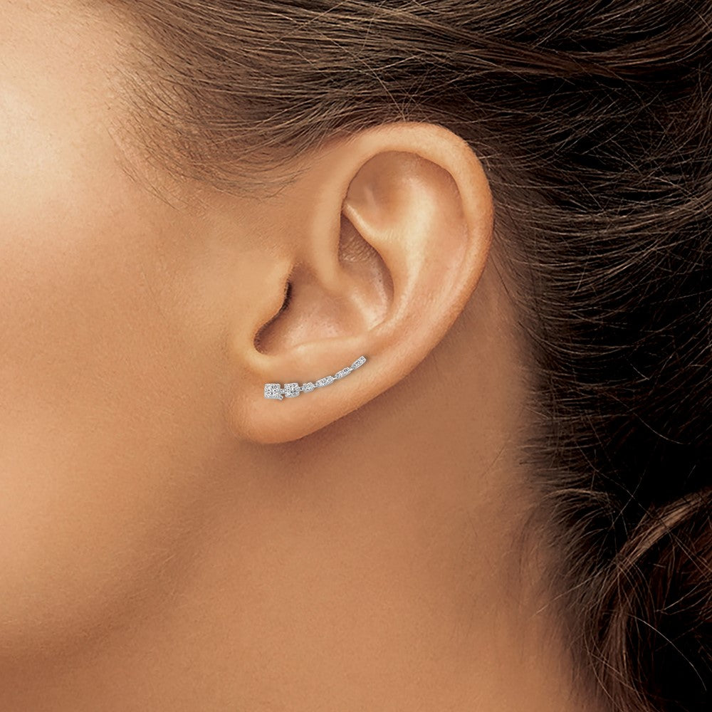 10K White Gold Diamond Graduated Ear Climber Earrings