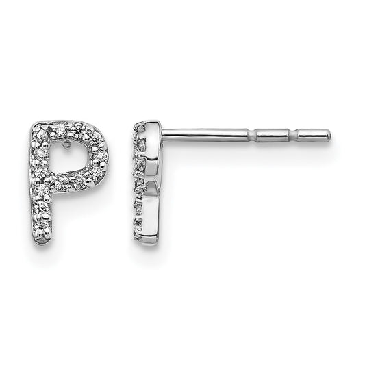 14k White Gold Real Diamond Initial P Earrings
