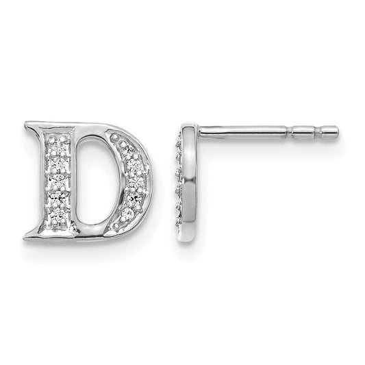 14k White Gold Real Diamond Initial D Earrings