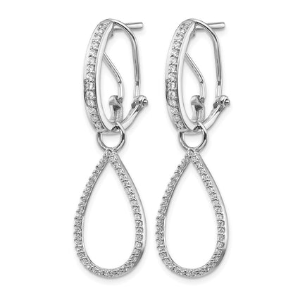 14K White Gold Diamond Teardrop Dangle Omega Back Earrings