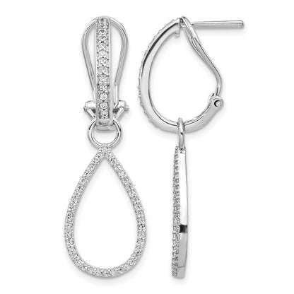 14K White Gold Diamond Teardrop Dangle Omega Back Earrings