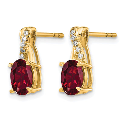 10K Yellow Gold Created Ruby And Diamond Earrings