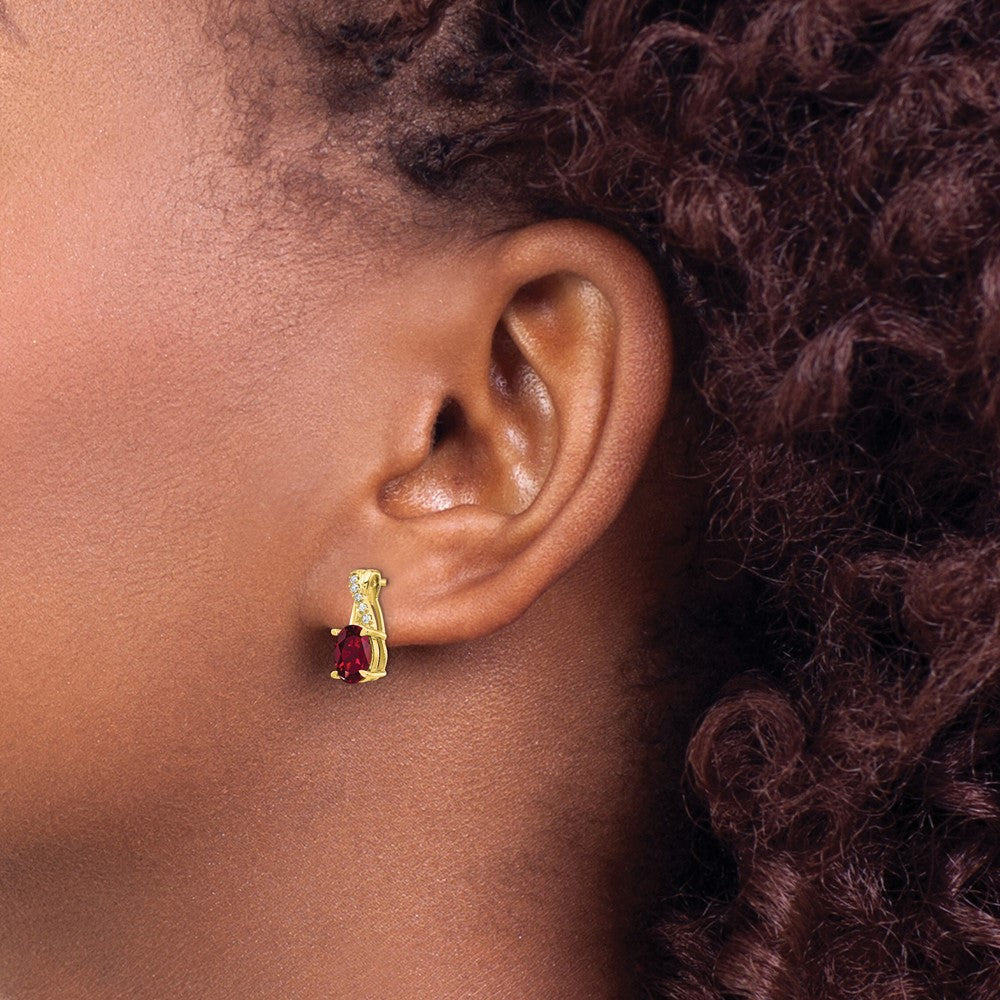 10K Yellow Gold Created Ruby And Diamond Earrings