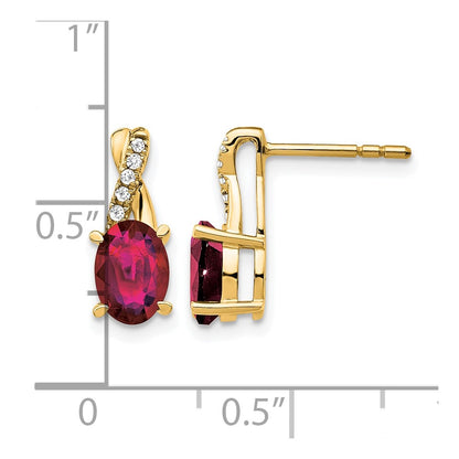10K Yellow Gold Created Ruby And Diamond Earrings