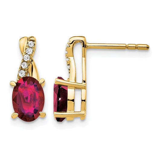 10K Yellow Gold Created Ruby And Diamond Earrings