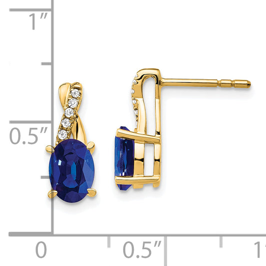 10K Yellow Gold Created Sapphire And Diamond Earrings