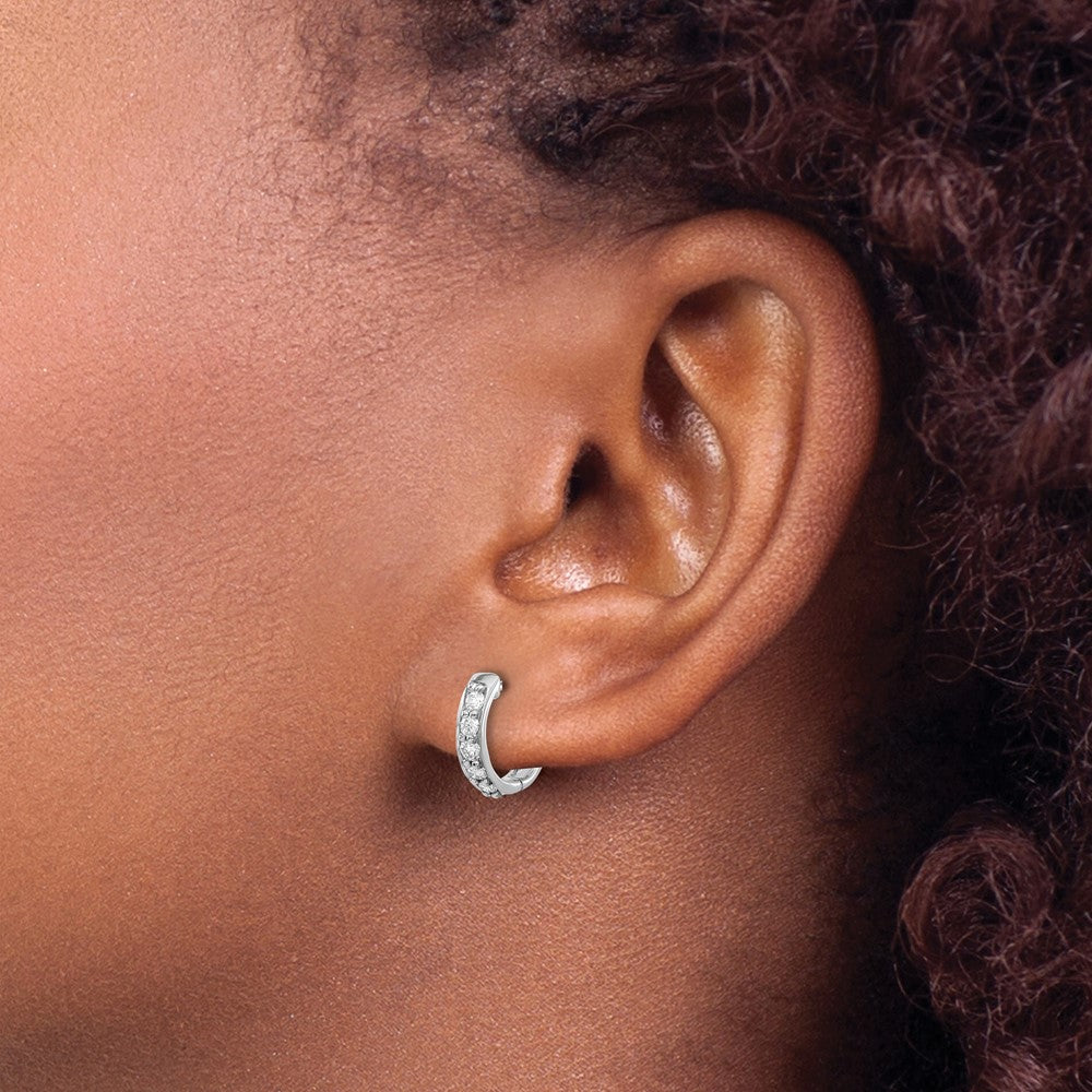 10K White Gold Diamond Hinged Hoop Earrings