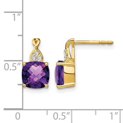 10K Yellow Gold Checkerboard Amethyst And Diamond Earrings