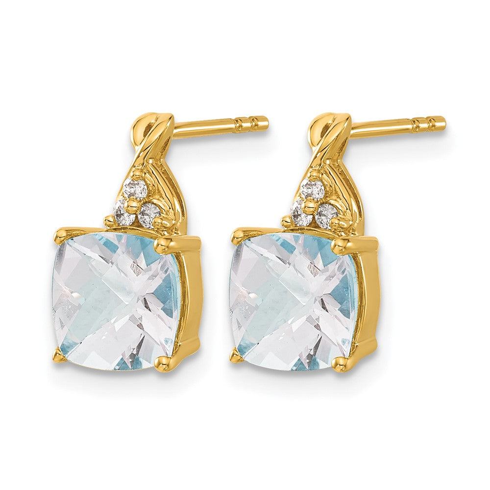 10K Yellow Gold Checkerboard Aquamarine And Diamond Earrings
