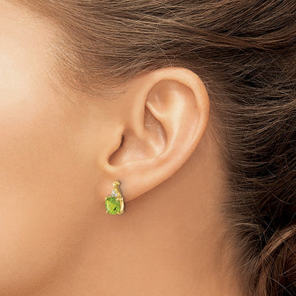 10K Yellow Gold Checkerboard Peridot And Diamond Earrings
