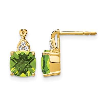 10K Yellow Gold Checkerboard Peridot And Diamond Earrings
