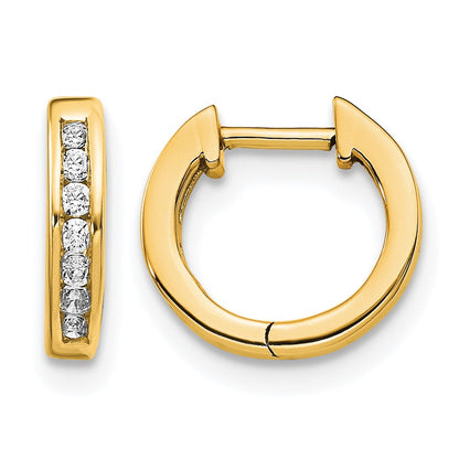 10K Yellow Gold Polished Diamond Hinged Hoop Earrings