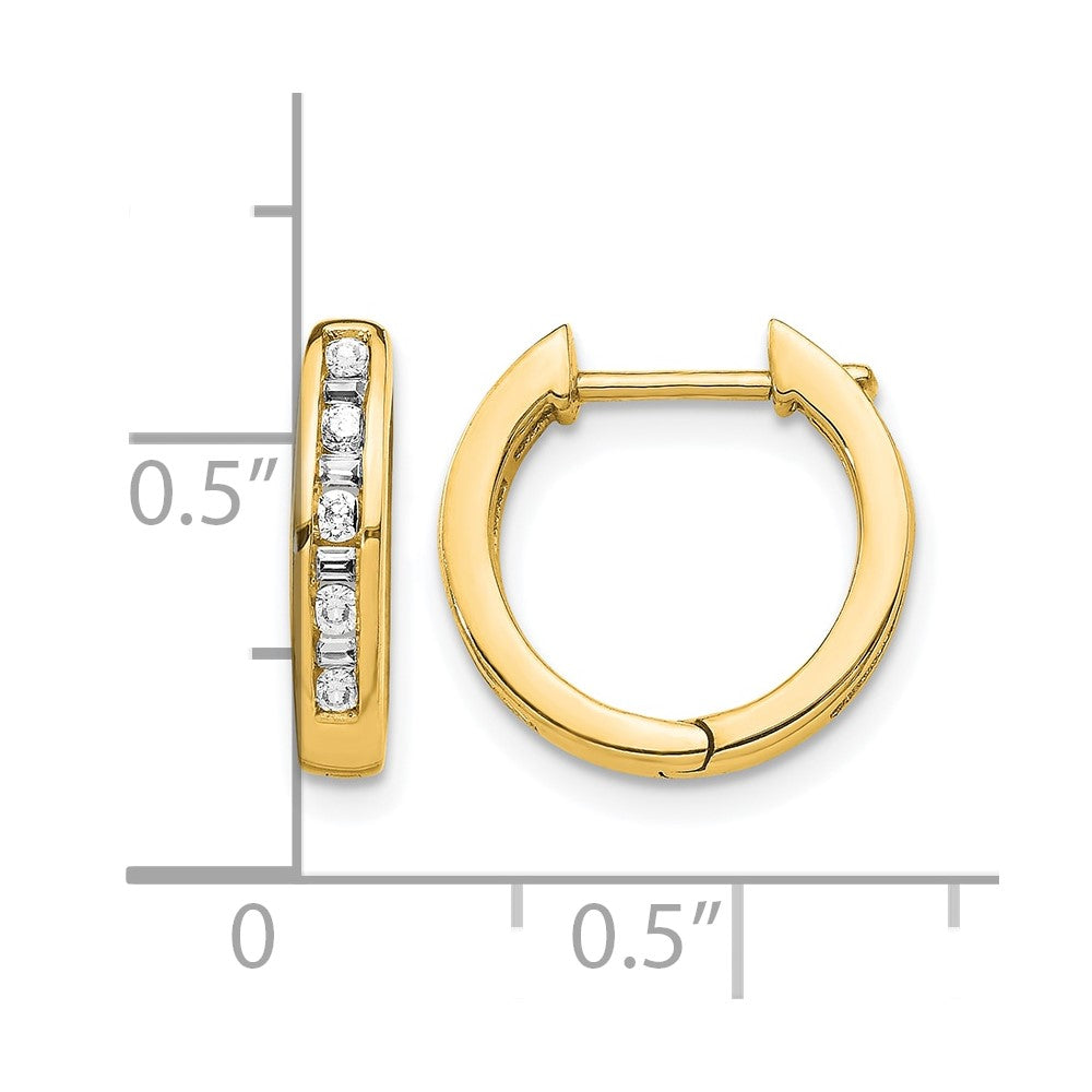 10K Yellow Gold Round/Baguette Diamond Hinged Hoop Earrings