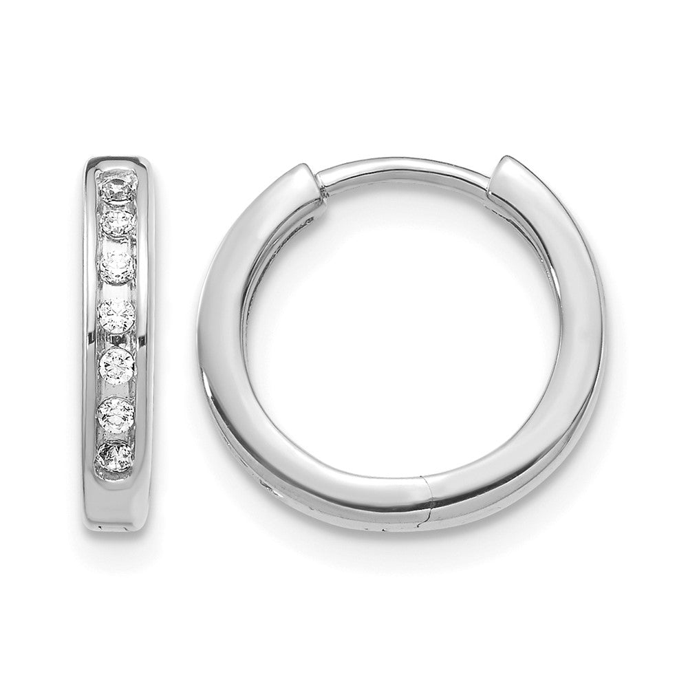 10K White Gold Diamond Hinged Hoop Earrings
