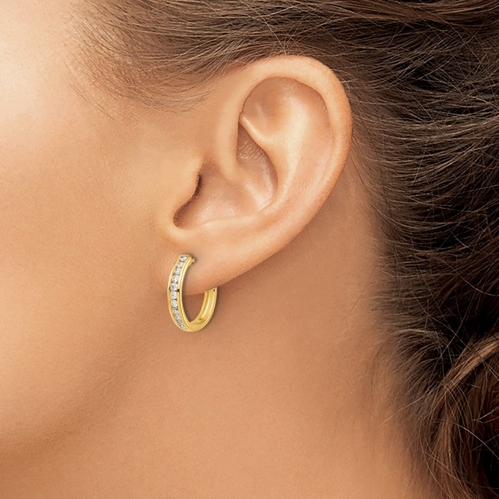 10K Yellow Gold Diamond Hinged Hoop Earrings
