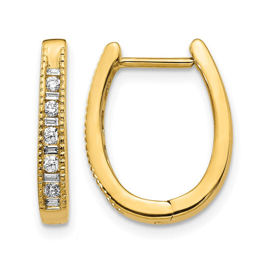 10K Yellow Gold Diamond Oval Hinged Hoop Earrings