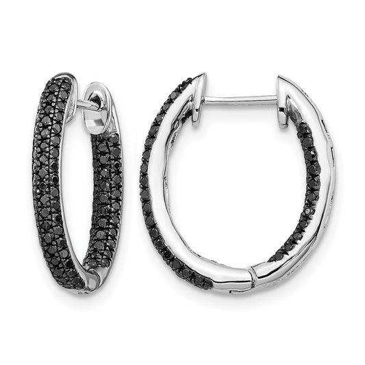 10K White Gold Gold, All Black Diamond In/Out Hoop Earrings