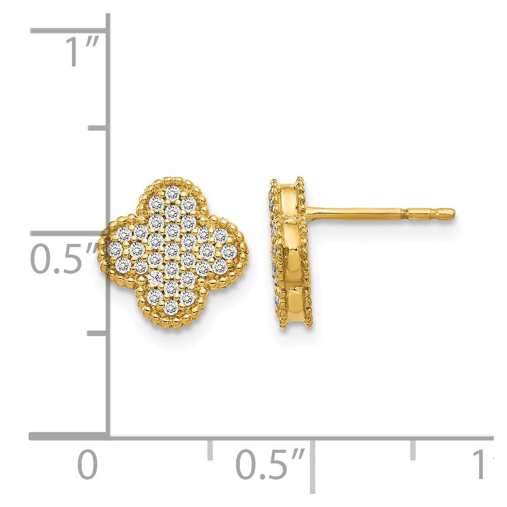 10K Yellow Gold Diamond Quatrefoil Post Earrings