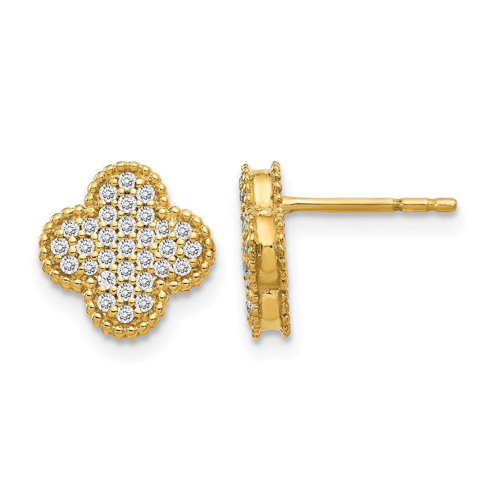 10K Yellow Gold Diamond Quatrefoil Post Earrings