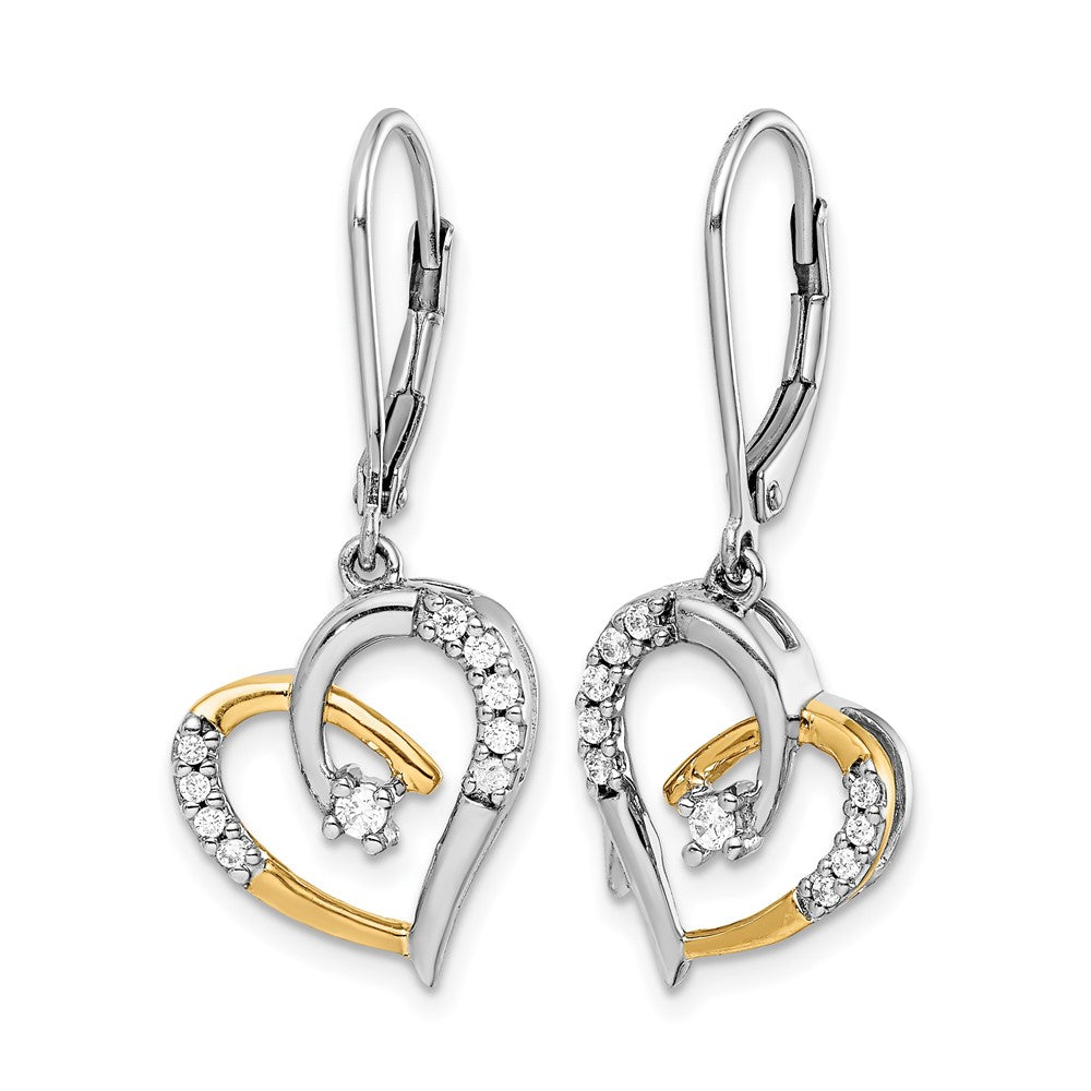 14k Two-tone Two Tone 1/5 Ct. Lab Grown Diamond VS/SI+ G+ Dangle Heart Leverback Earrings