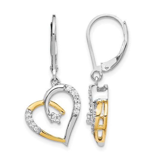 14k Two-tone Two Tone 1/5 Ct. Lab Grown Diamond VS/SI+ G+ Dangle Heart Leverback Earrings