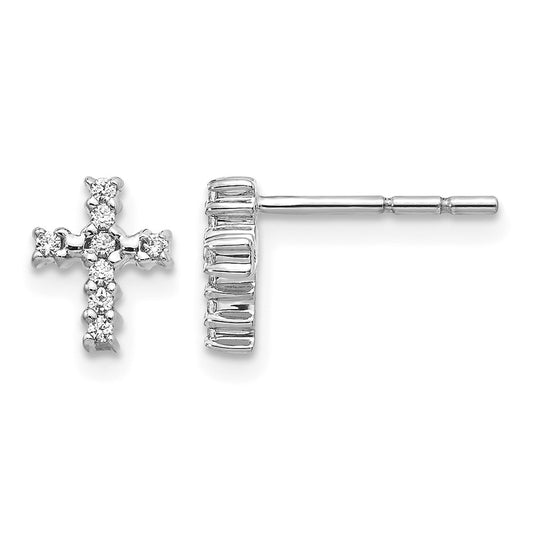 10K White Gold Polished Diamond Cross Post Earrings