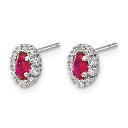 10K White Gold Diamond And Ruby Oval Halo Earrings