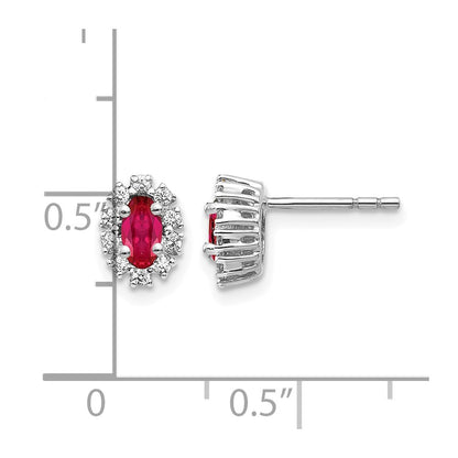 10K White Gold Diamond And Ruby Oval Halo Earrings
