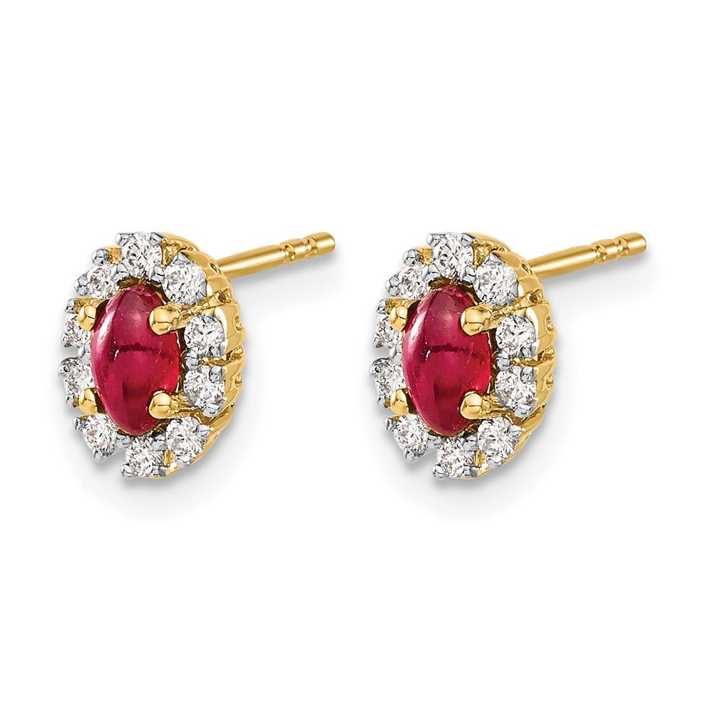 10K Yellow Gold Diamond And Ruby Oval Halo Earrings