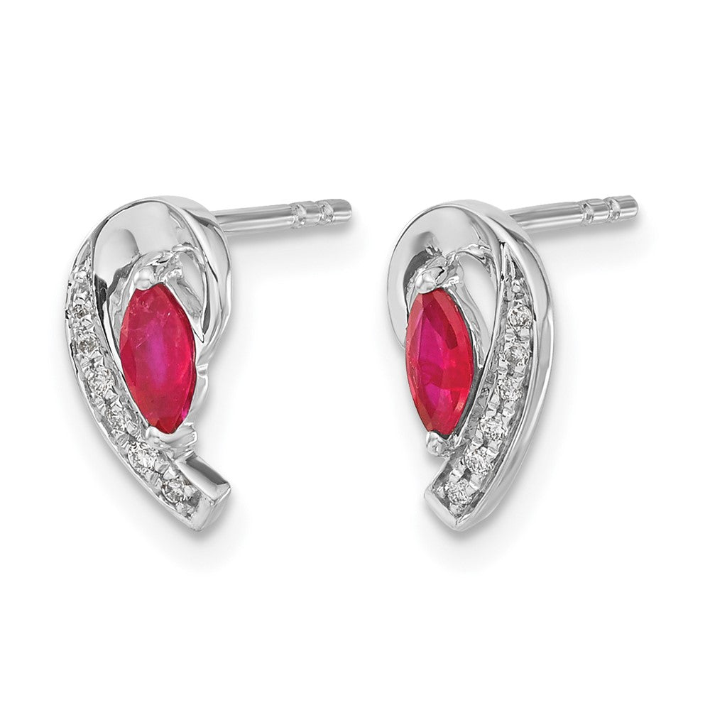 10K White Gold Diamond And Ruby Earrings