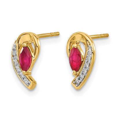 10K Yellow Gold Diamond And Ruby Earrings