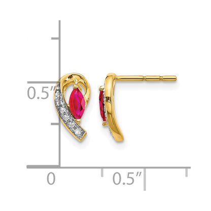 10K Yellow Gold Diamond And Ruby Earrings