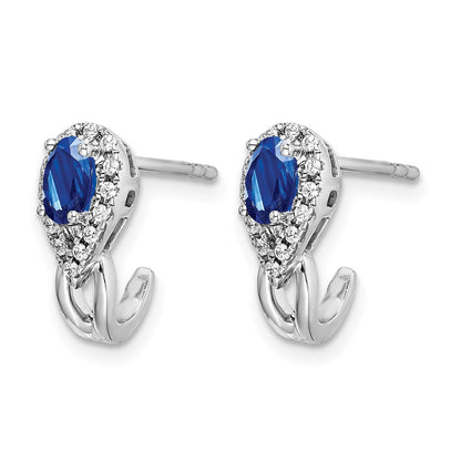 10K White Gold Diamond And Sapphire J Hoop Post Earrings