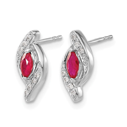 10K White Gold Diamond And Ruby Earrings