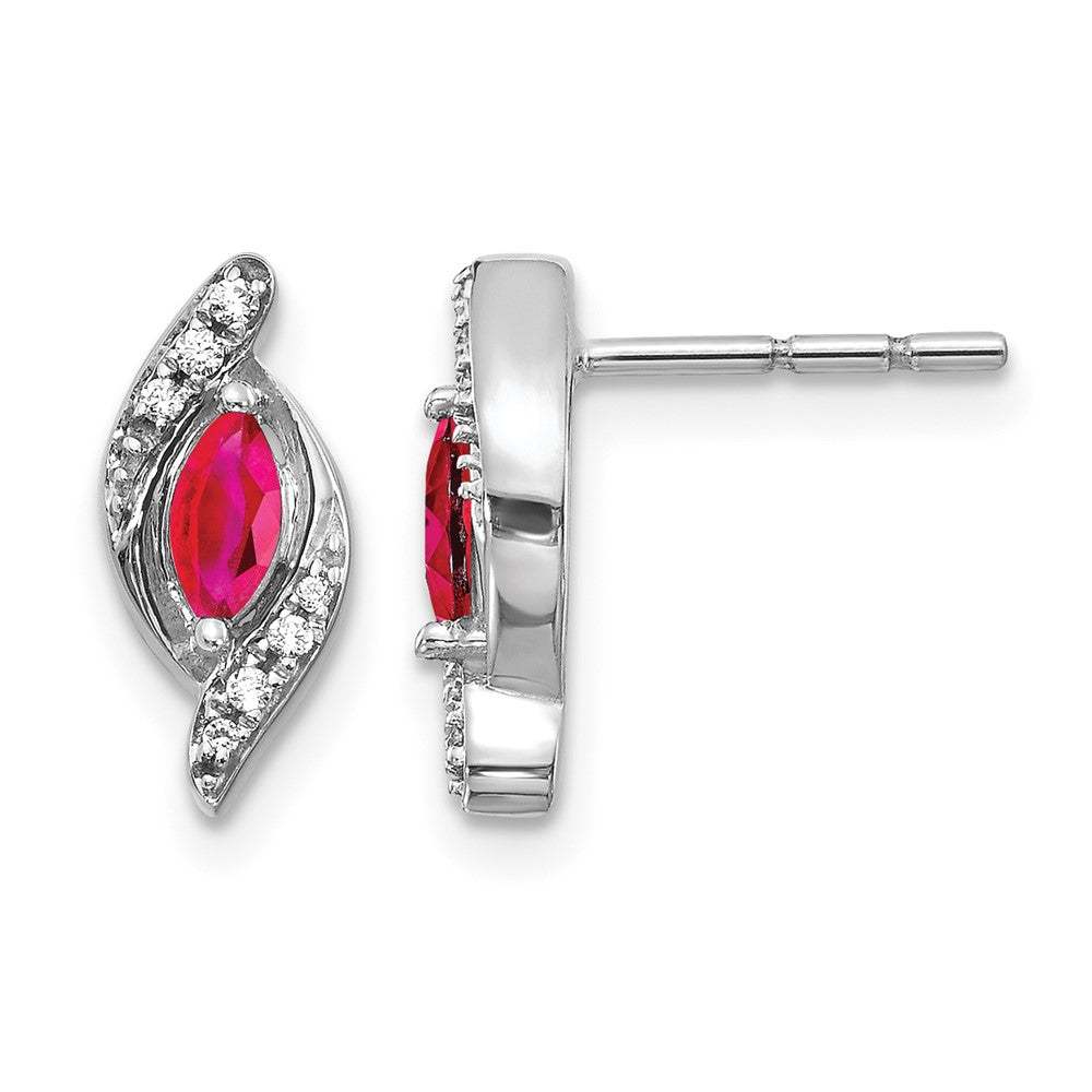 10K White Gold Diamond And Ruby Earrings