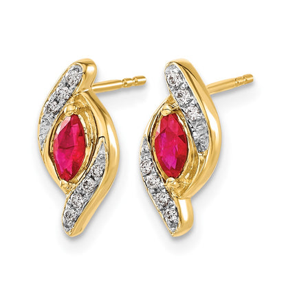 10K Yellow Gold Diamond And Ruby Earrings