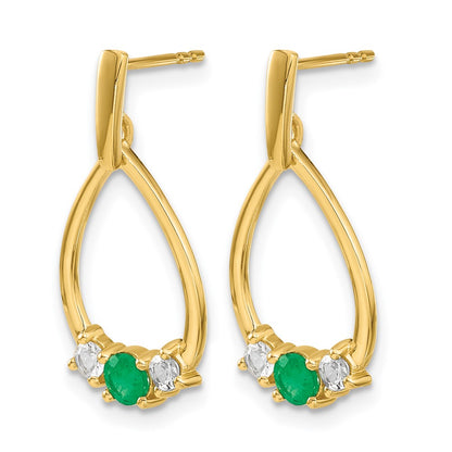 10k Yellow Gold 1/3 Ct. Lab Grown Diamond VS/SI+ G+ and Created Emerald Dangle Post Earrings