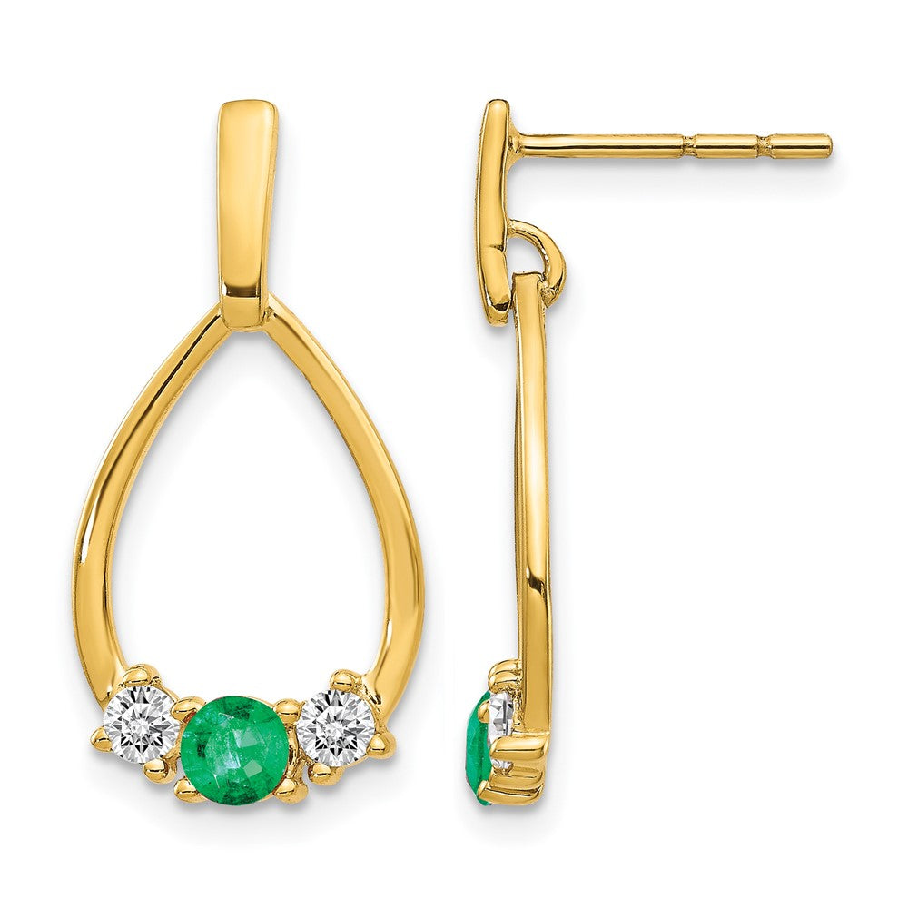 10k Yellow Gold 1/3 Ct. Lab Grown Diamond VS/SI+ G+ and Created Emerald Dangle Post Earrings
