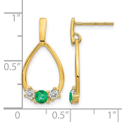 14k Yellow Gold 1/3 Ct. Lab Grown Diamond VS/SI+ G+ and Created Emerald Dangle Post Earrings