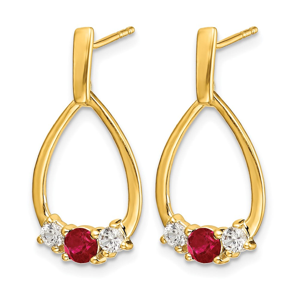 10k Yellow Gold 1/4 Ct. Lab Grown Diamond VS/SI+ G+ and Created Ruby Dangle Teardrop Post Earrings